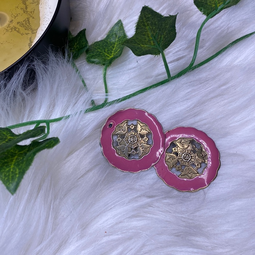 Pink and gold clip earrings